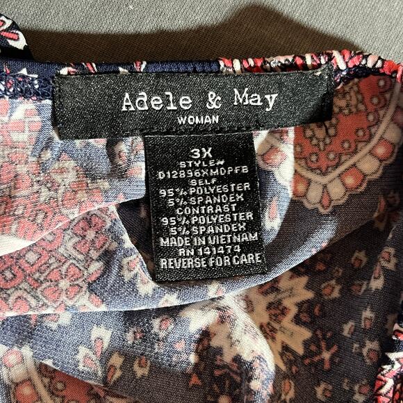Adele & May Blouse Womens 3X Blue Red Floral Tunic 3/4 Sleeves Casual Boho - Picture 7 of 10